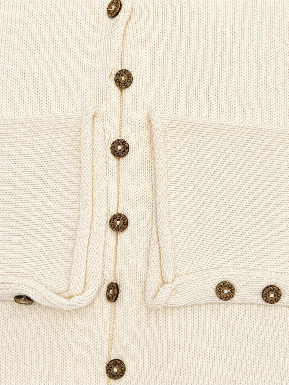 Free People Cream Cotton Cardigan | Floral Buttons • Rolled Trim • Textured Knit